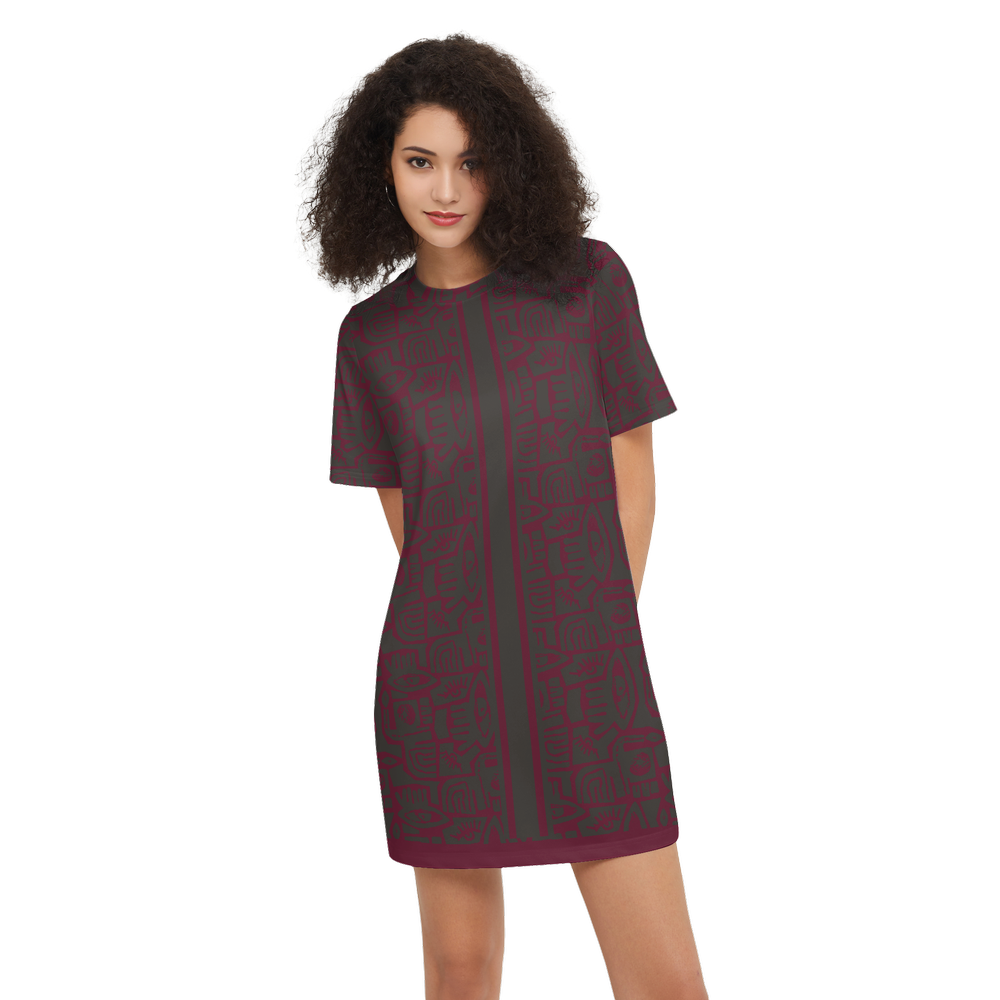 T-Shirt Dress Longline  – Urban Tribal – Red and Black