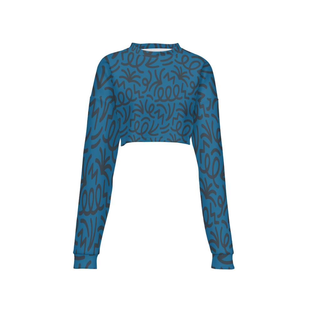 Cropped Crewneck Sweatshirt – Graffiti Blue and Black